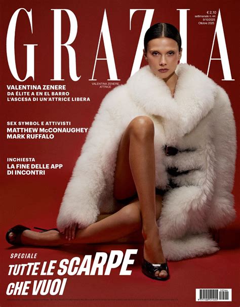Valentina Zenere in Voluminous White Fur on Grazia Italia Cover • CelebMafia