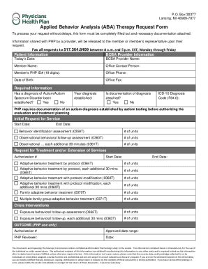 Fillable Online Applied Behavior Analysis (ABA) Therapy Request Form ...