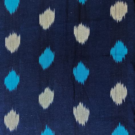 Pure Cotton Dark Blue Ikkat With Light Blue And Grey Spots Hand Block ...