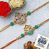 eCraftIndia Set of 3 Red & Golden Trishul with Damru, Lord Ganesha ...