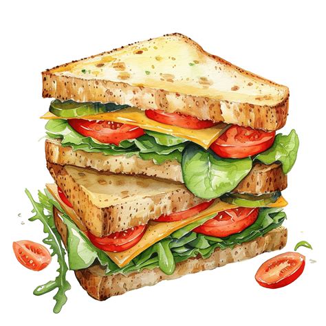 Watercolor Sandwich Clip Art, Watercolor, Sandwich, Breakfast PNG ...