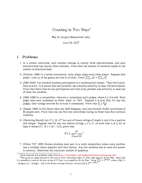 Counting Problems in Combinatorics - Ray Li (Final Exam) - Studocu