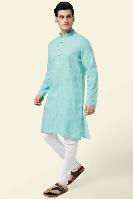 Aqua Textured Knee Length Casual Men Regular Fit Kurtas - Selling Fast ...