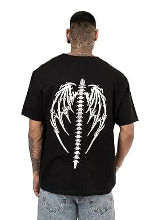 Buy RHINO CULT Men's Skeletal Wings Oversize Tee | Size - L Black at ...