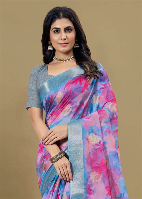 Multicolor Organza Saree with Artistic Abstract Patterns, Rich Zari We ...
