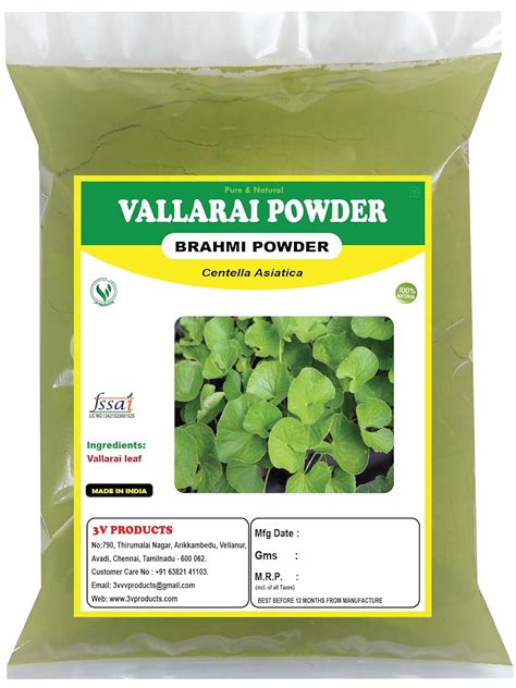 3V PRODUCTS Vallarai Powder 50g | Brahmi | Gotu Kola | Centella ...