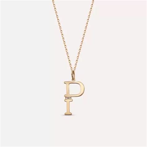 0.02 CT Baguette Cut Diamond P Letter Rose Gold Necklace