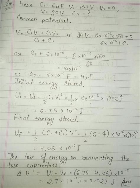 A capacitor of capacitance 6 uF is charged toa potential of 150 V. Its ...
