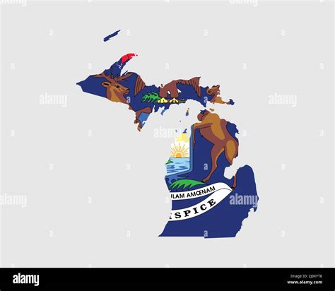 Michigan Map Flag. Map of MI, USA with the state flag. United States ...