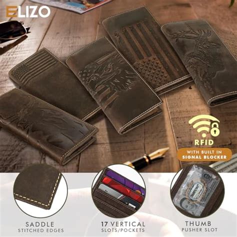 ELIZO Men's Genuine Leather Long Wallet - RFID Blocking Rodeo Checkboo ...