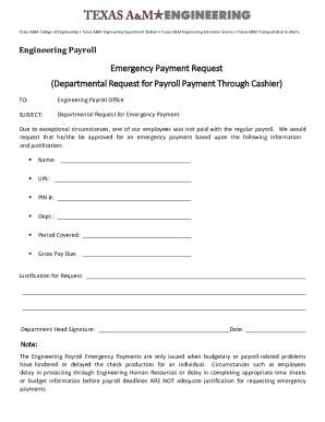 Fillable Online tees tamu Engineering Payroll Emergency Check Request ...