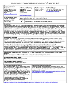 Fillable Online Informational sheet for Pearson, Work Sampling for Head ...