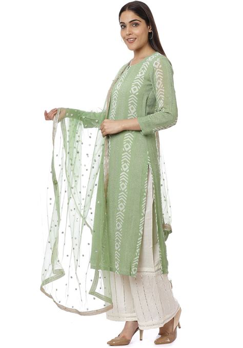 Green Sequence Lines Straight Kurti with Straight Gotta Palazzo and Ne ...