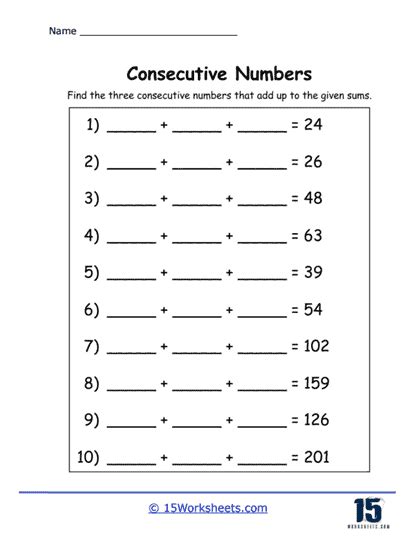 Image result for Consecutive Numbers Worksheet