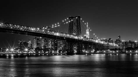Download wallpaper 1920x1080 bridge, lights, river, night, black and ...