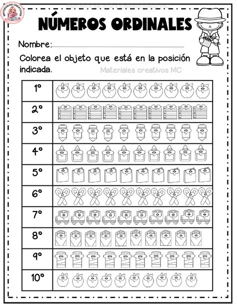 Números ordinales - Color the scoops spanish worksheet | Ordinales ...
