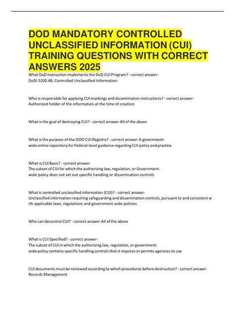 DOD MANDATORY CONTROLLED UNCLASSIFIED INFORMATION (CUI) TRAINING ...