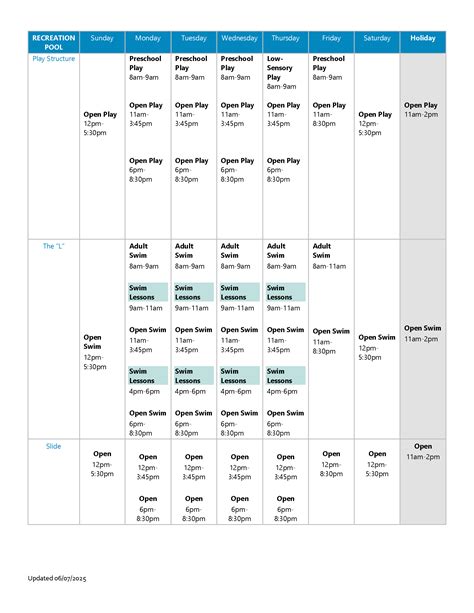 Pool Calendar | City of Lake Oswego