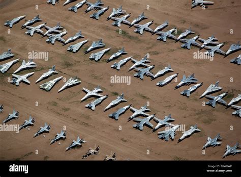 aerial view above military aircraft boneyard Davis Monthan air force ...
