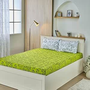 Amazon Brand - Solimo Blissful Oasis 140 TC 100% Cotton Double Bedsheet ...
