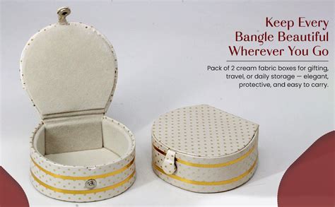 atorakushon Fabric Cream Jewellery Storage Box Travel Bangles Organizer ...
