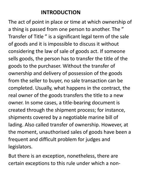 Transfer OF Title ( Sections 27 TO 30) - INTRODUCTION The act of point ...