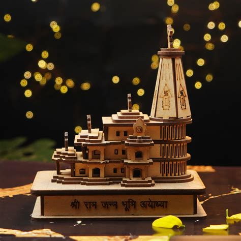 Ram Mandir Wooden Showpiece 7" – ServDharm