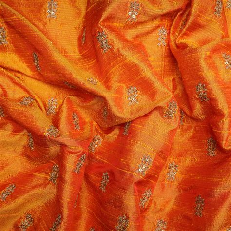 Buy (Pre-Cut 4.10 Mtr) Mustard Color Embroidered Dupion Fabric 20444 ...