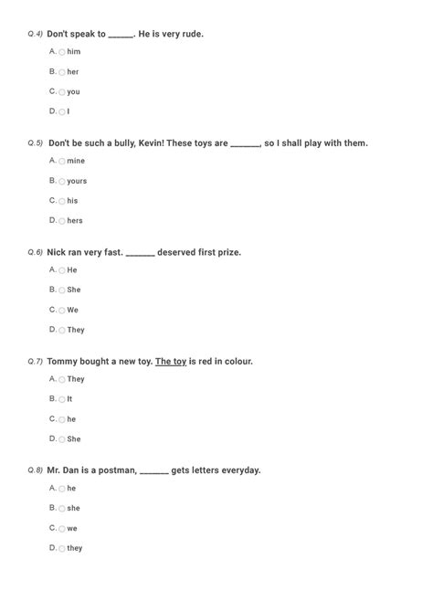 Class 2 English Sample paper on Pronouns | Olympiad tester