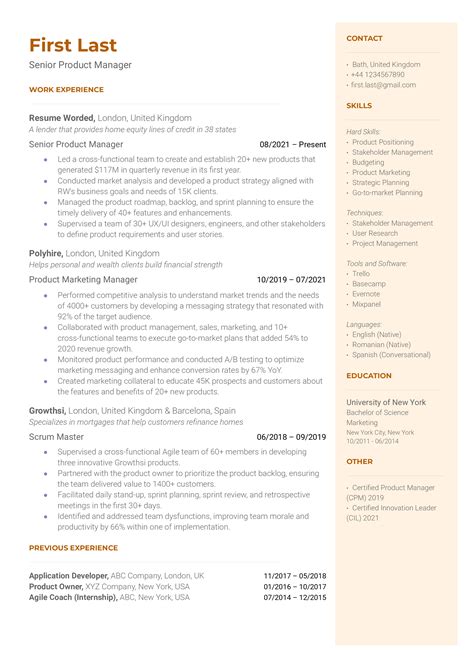 18 Product Manager CV Examples for 2025 | Resume Worded