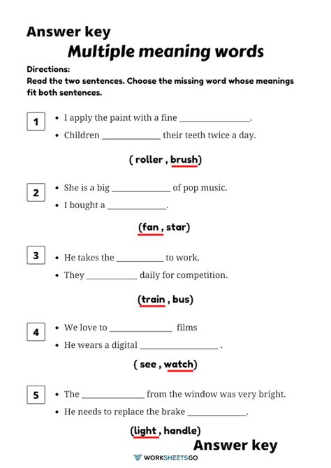 Words With Multiple Meaning Activity Sheet