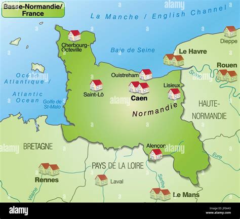 map of lower normandy as an overview map in a pictorial representation ...
