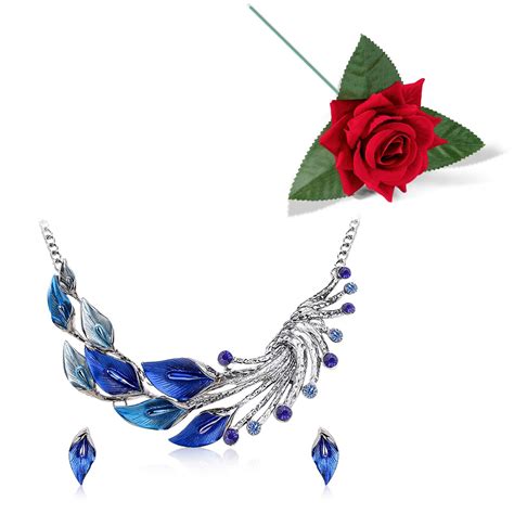 Buy Peora Splendid Blue Floral Necklace & Earring Set Elegant Valentine ...