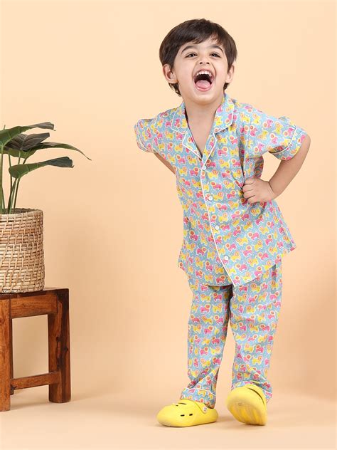 Polka tots Half Sleeves Lion print Night Suit - Light Blue – PolkaTots.in
