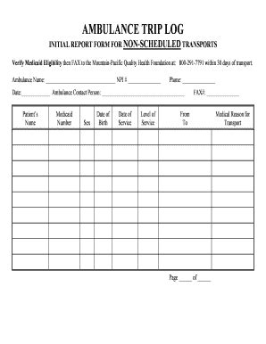 Ambulance Trip Log Form - Blank Fillable Template | Fill Out, Print ...