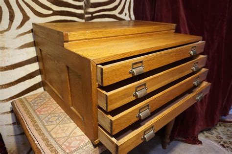 Antique Arts and Crafts Solid Oak Stacking Map Cabinet With Deep ...