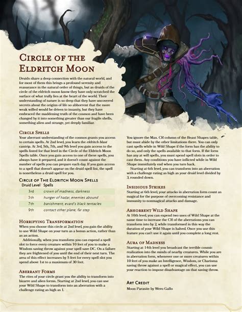[OC][Homebrew] Circle of The Elditch Moon - Transform into aberrations ...