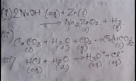 complete and balance the following equations :- 1) NaOH(aq)+Zn(s)= 2 ...
