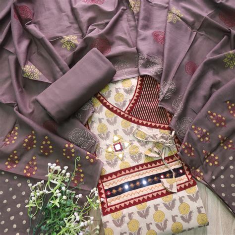 Shakuntala Ivory Beige Angrakha Neck Kutch Patch Work Cotton Suit Set ...