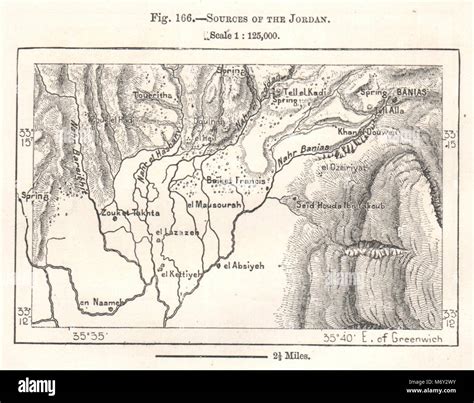Sources of the Jordan river. Israel. Sketch map 1885 old antique chart ...