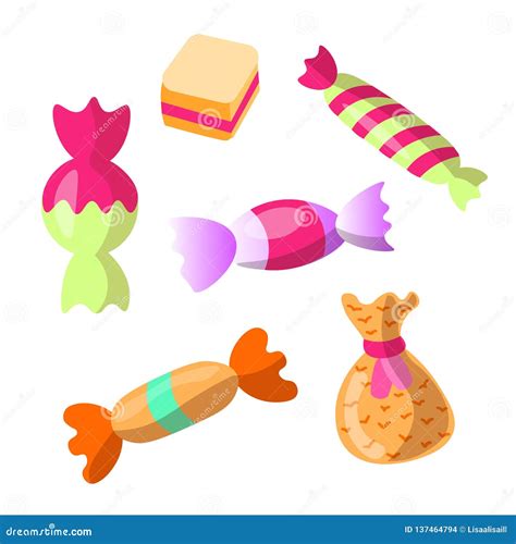 Sweet Cartoon Candy Set. Collection of Sweets, Cartoon Style. Jelly, Candy, Cakes, Sweet Donut ...
