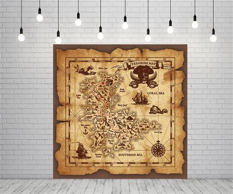 5x5ft Pirate Treasure Map Backdrop Retro Old Maps Skull Treasure ...