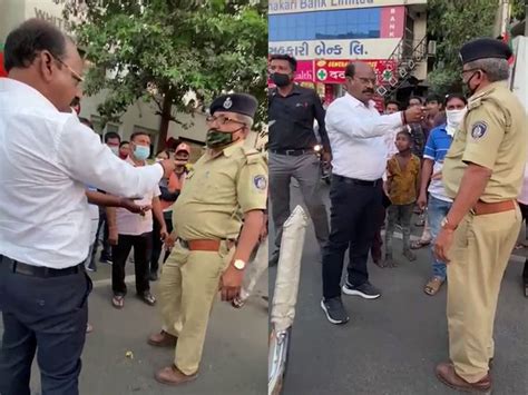 BJP MLA pradip parmar pulling asi hand and said if u not stand here you ...
