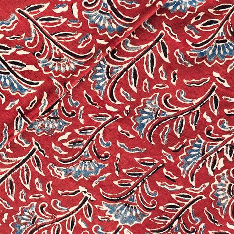 Pure Cotton Ajrak Rust Red With Rust Blue Flower Plant Motif Hand Bloc ...