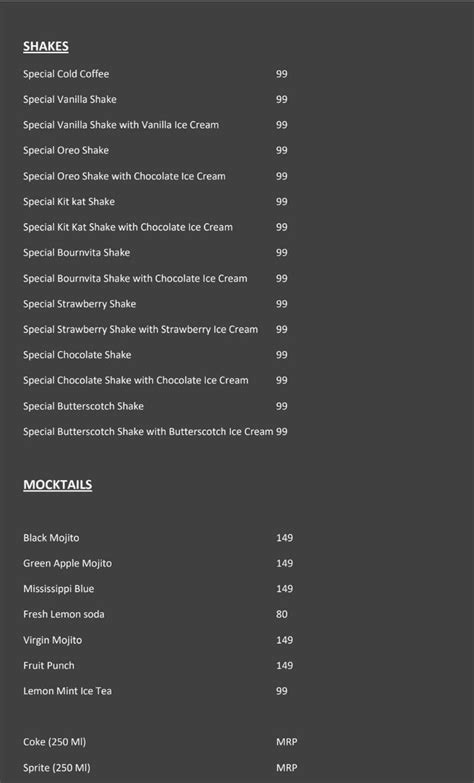 Menu at Burger Box, Jaipur