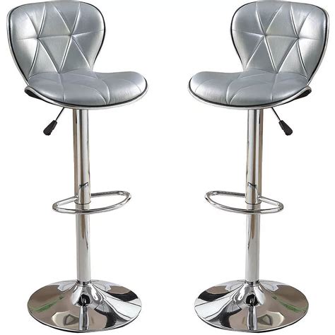 Adjustable Bar stool,Chrome Base metal frame,Set of 2 Chairs,Silver