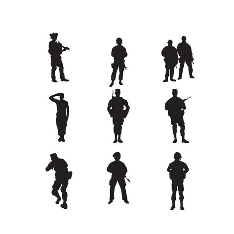 Soldat, debout, silhouette, collection | Vecteur Premium