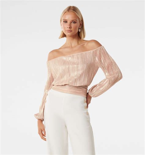 Buy Blush Keisha Plisse Bardot Top - Forever New