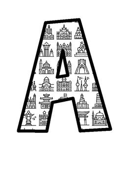 Asian Countries Landmarks Bulletin Board Letters, Asian Countries ...