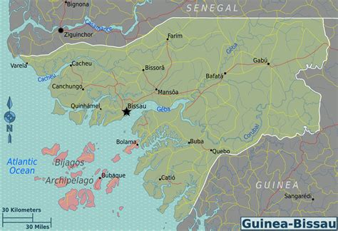 Guinea-Bissau regions map with cities and roads | Vidiani.com | Maps of all countries in one place